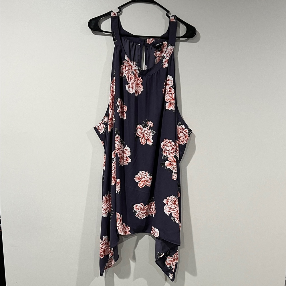 Torrid Navy Floral Georgette Tank with Pink Blooms